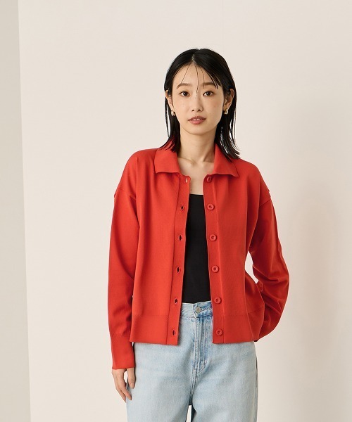 ketty(ケティ)の「スポンディッシュポロニットトップス≪手洗い可能≫(ニット/セーター・レディース・レッド/ネイビー/オフホワイト・M)」の1枚目の写真