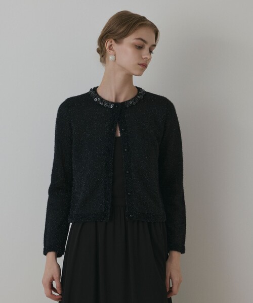 現行完売品✨GRACE CONTINENTAL スカラップニットカーディガン 黒 GRACE CONTINENTAL（グレースコンチネンタル） ニットカーディガン 36