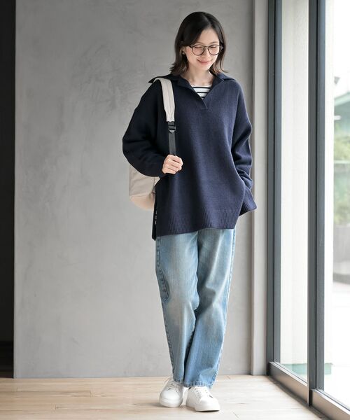 rps（アールピーエス）の「襟付きニットプルオーバー（ニット/セーター・レディース・ネイビー/オートミール/グレイッシュベージュ・フリー）」の21枚目の写真