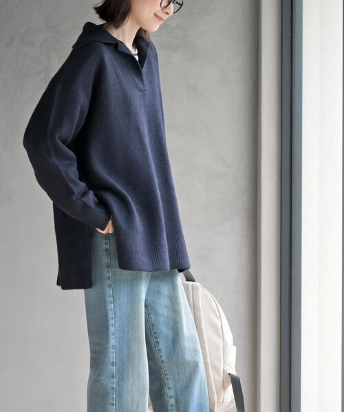 rps（アールピーエス）の「襟付きニットプルオーバー（ニット/セーター・レディース・ネイビー/オートミール/グレイッシュベージュ・フリー）」の22枚目の写真