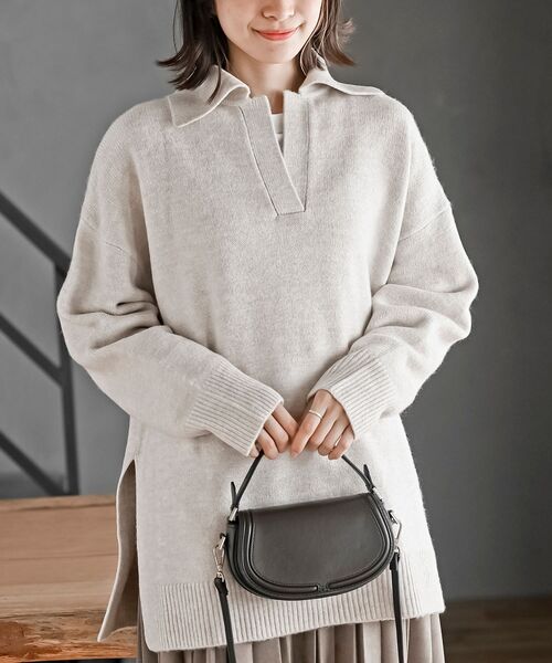 rps（アールピーエス）の「襟付きニットプルオーバー（ニット/セーター・レディース・ネイビー/オートミール/グレイッシュベージュ・フリー）」の18枚目の写真