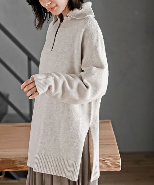 rps（アールピーエス）の「襟付きニットプルオーバー（ニット/セーター・レディース・ネイビー/オートミール/グレイッシュベージュ・フリー）」の17枚目の写真