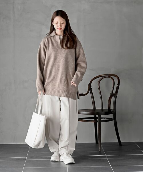 rps（アールピーエス）の「襟付きニットプルオーバー（ニット/セーター・レディース・ネイビー/オートミール/グレイッシュベージュ・フリー）」の13枚目の写真