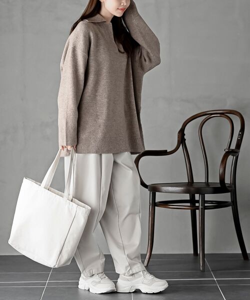 rps（アールピーエス）の「襟付きニットプルオーバー（ニット/セーター・レディース・ネイビー/オートミール/グレイッシュベージュ・フリー）」の10枚目の写真