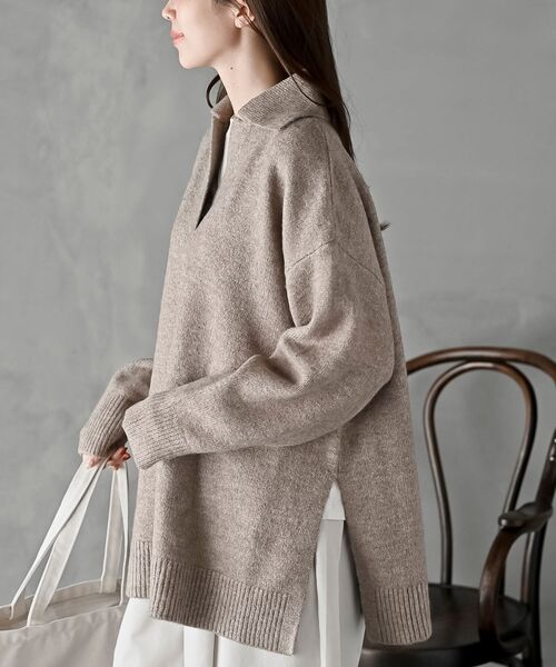 rps（アールピーエス）の「襟付きニットプルオーバー（ニット/セーター・レディース・ネイビー/オートミール/グレイッシュベージュ・フリー）」の8枚目の写真