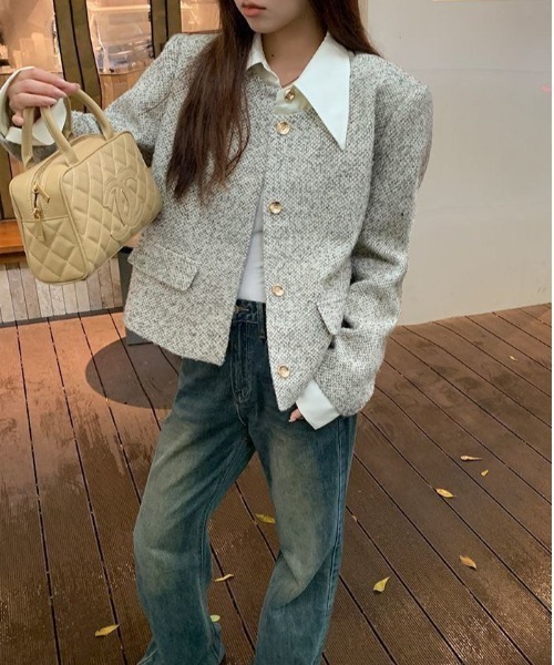 almo(アルモ)の「【LAMPOON】ドッキングツイードジャケット(ノーカラージャケット・レディース・ホワイト・SMALL/MEDIUM/LARGE)」の8枚目の写真