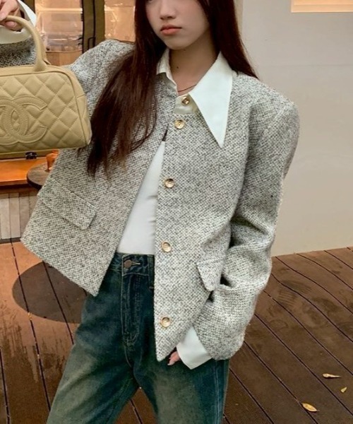 almo(アルモ)の「【LAMPOON】ドッキングツイードジャケット(ノーカラージャケット・レディース・ホワイト・SMALL/MEDIUM/LARGE)」の4枚目の写真