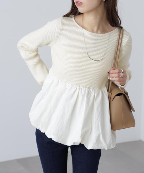 FREE'S MART（フリーズマート）の「◇〈ＭＦＭ〉ペプラムバルーンニット（ニット/セーター・レディース・ホワイト/ブラウン/ブラック・FREE）」の2枚目の写真