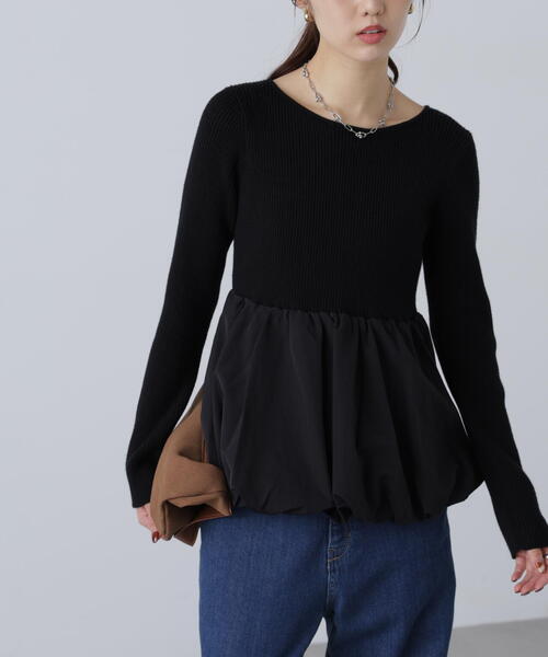 FREE'S MART（フリーズマート）の「◇〈ＭＦＭ〉ペプラムバルーンニット（ニット/セーター・レディース・ホワイト/ブラウン/ブラック・FREE）」の7枚目の写真