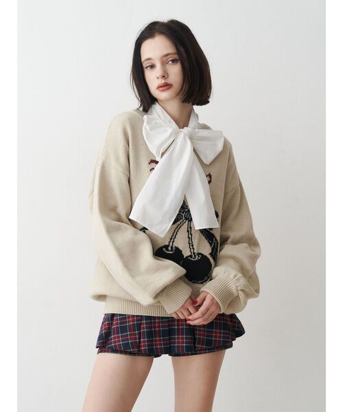 jouetie（ジュエティ）の「ジャガードチェリールーズニット（ニット/セーター・レディース・アイボリー/ブラック/グレー/ピンク・MEDIUM）」の15枚目の写真