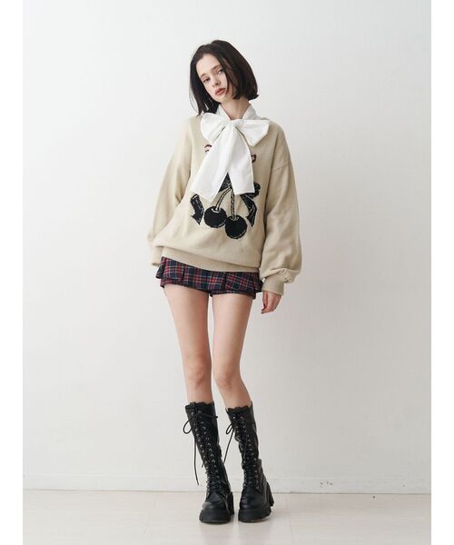 jouetie（ジュエティ）の「ジャガードチェリールーズニット（ニット/セーター・レディース・アイボリー/ブラック/グレー/ピンク・MEDIUM）」の18枚目の写真