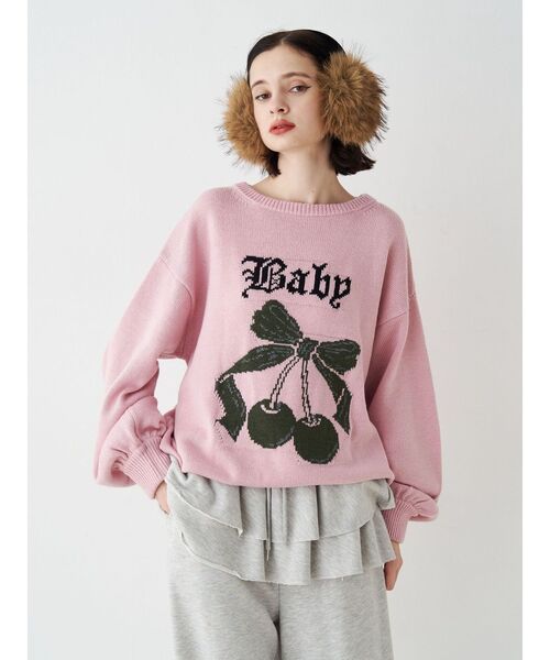 jouetie（ジュエティ）の「ジャガードチェリールーズニット（ニット/セーター・レディース・アイボリー/ブラック/グレー/ピンク・MEDIUM）」の19枚目の写真