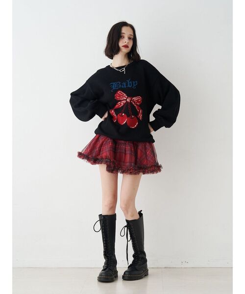 jouetie（ジュエティ）の「ジャガードチェリールーズニット（ニット/セーター・レディース・アイボリー/ブラック/グレー/ピンク・MEDIUM）」の10枚目の写真