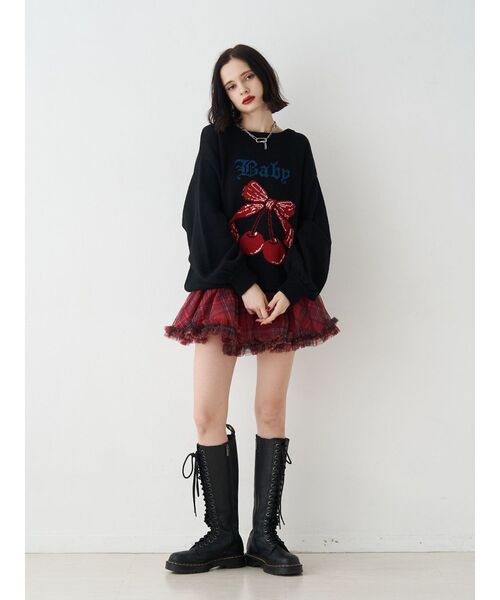 jouetie（ジュエティ）の「ジャガードチェリールーズニット（ニット/セーター・レディース・アイボリー/ブラック/グレー/ピンク・MEDIUM）」の9枚目の写真