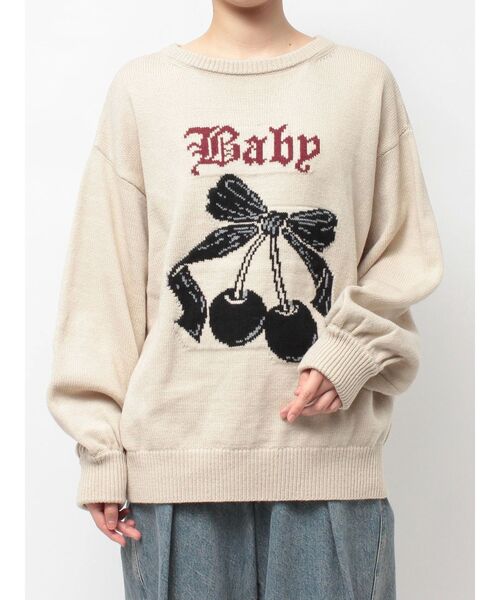 jouetie（ジュエティ）の「ジャガードチェリールーズニット（ニット/セーター・レディース・アイボリー/ブラック/グレー/ピンク・MEDIUM）」の5枚目の写真