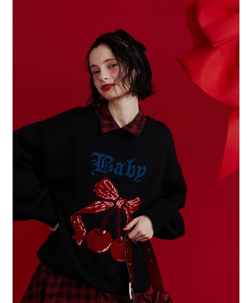 ジャガードチェリールーズニット（ニット/セーター）｜jouetie