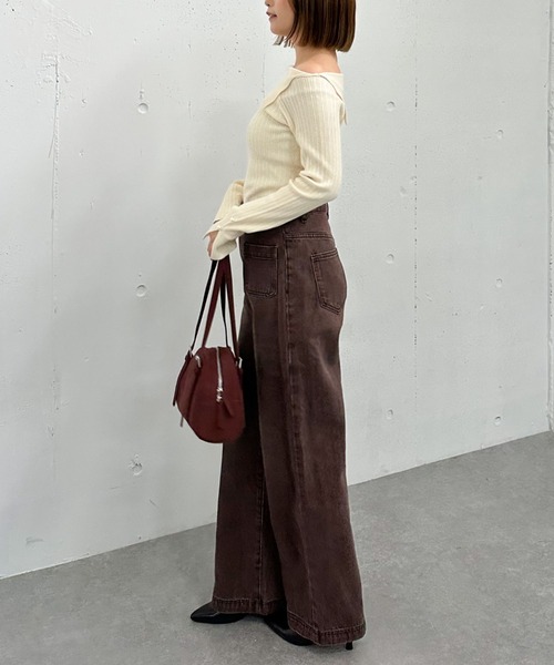 archives（アルシーヴ）の「アシメオフショルランダムリブニットプルオーバー（Tシャツ/カットソー・レディース・グレー/アイボリー/ブラック/ワインレッド・MEDIUM）」の22枚目の写真