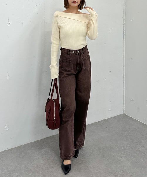 archives（アルシーヴ）の「アシメオフショルランダムリブニットプルオーバー（Tシャツ/カットソー・レディース・グレー/アイボリー/ブラック/ワインレッド・MEDIUM）」の19枚目の写真