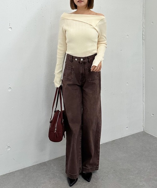 archives（アルシーヴ）の「アシメオフショルランダムリブニットプルオーバー（Tシャツ/カットソー・レディース・グレー/アイボリー/ブラック/ワインレッド・MEDIUM）」の20枚目の写真