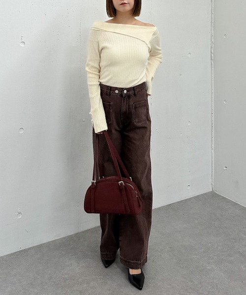 archives（アルシーヴ）の「アシメオフショルランダムリブニットプルオーバー（Tシャツ/カットソー・レディース・グレー/アイボリー/ブラック/ワインレッド・MEDIUM）」の21枚目の写真