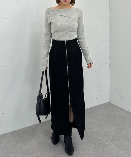 archives（アルシーヴ）の「アシメオフショルランダムリブニットプルオーバー（Tシャツ/カットソー・レディース・グレー/アイボリー/ブラック/ワインレッド・MEDIUM）」の12枚目の写真