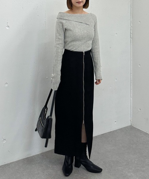 archives（アルシーヴ）の「アシメオフショルランダムリブニットプルオーバー（Tシャツ/カットソー・レディース・グレー/アイボリー/ブラック/ワインレッド・MEDIUM）」の11枚目の写真