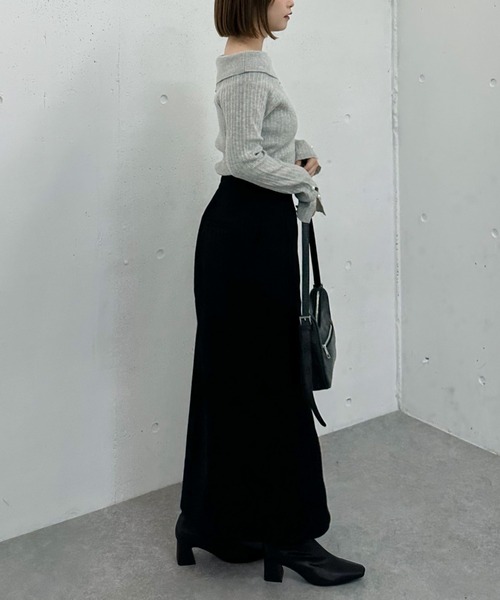 archives（アルシーヴ）の「アシメオフショルランダムリブニットプルオーバー（Tシャツ/カットソー・レディース・グレー/アイボリー/ブラック/ワインレッド・MEDIUM）」の13枚目の写真