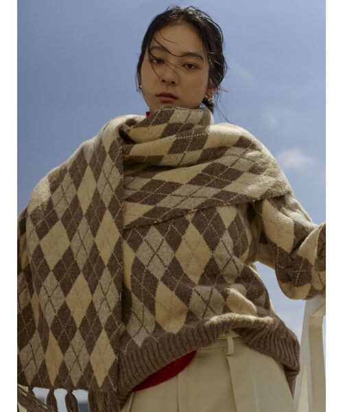 Ungrid（アングリッド）の「アーガイルニットマフラー（マフラー・レディース・チャコールグレー/ネイビー/ベージュ・FREE）」の7枚目の写真