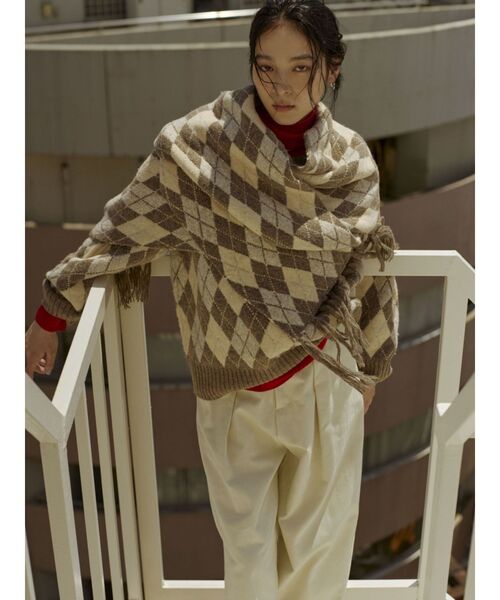 Ungrid（アングリッド）の「アーガイルニットマフラー（マフラー・レディース・チャコールグレー/ネイビー/ベージュ・FREE）」の9枚目の写真