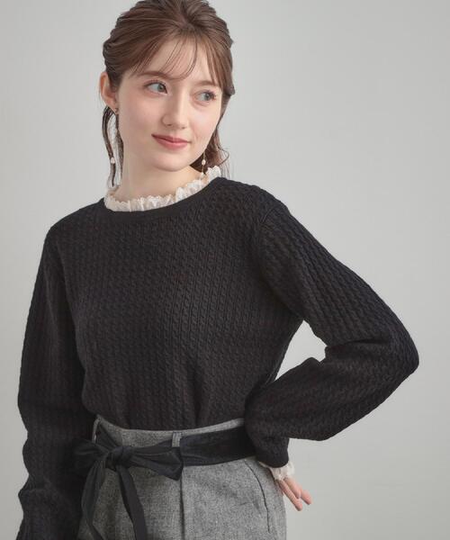 couture brooch(クチュールブローチ)の「【大人上品・着映え】ケーブルレース バックリボンニット(ニット/セーター・レディース・ブラック/アイボリー/グリーン系・36/38/40/42)」の13枚目の写真