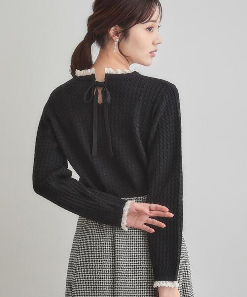 couture brooch(クチュールブローチ)の「【大人上品・着映え】ケーブルレース バックリボンニット(ニット/セーター・レディース・ブラック/アイボリー/グリーン系・36/38/40/42)」の16枚目の写真