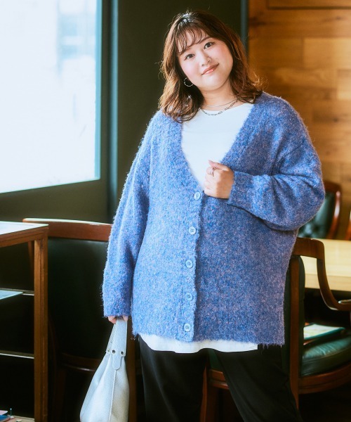 SMILE LAND（スマイルランド）の「＜大きいサイズ＞ミックスループヤーンカーディガン（カーディガン/ボレロ・レディース・ブルー系/グレー系・L/LL/3L/4L/5L）」の4枚目の写真