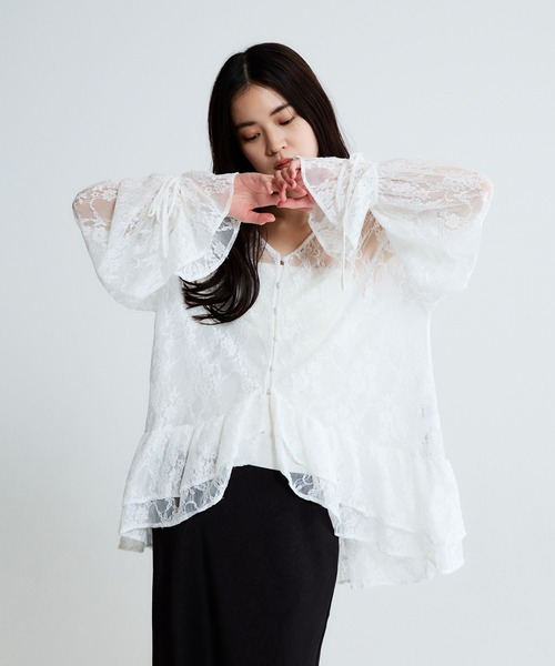 JEANASIS(ジーナシス)の「Wフリルヘムレースブラウス/605842(シャツ/ブラウス・レディース・ブラック/ホワイト・FREE)」の1枚目の写真