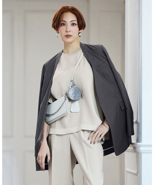 未使用に近い✨アイシービー　ノーカラー ブルゾン ジャケット トープ 42 未使用に近い✨アイシービー ノーカラー ブルゾン ジャケット