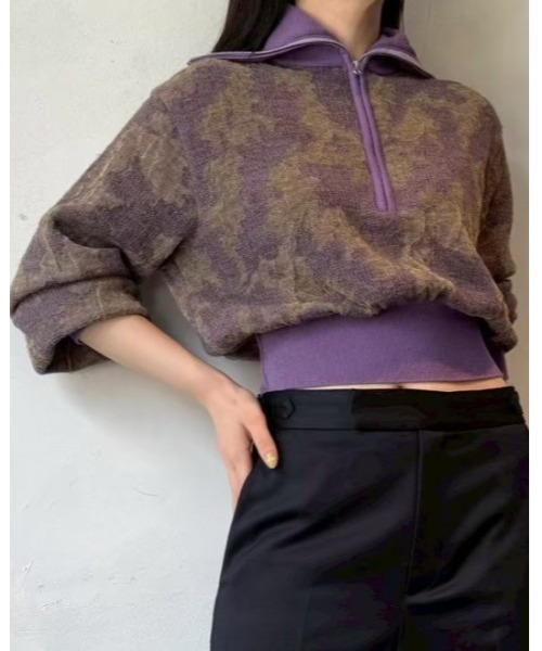 レイヤードジャカードジップアッププルオーバー / Layered Jacquard Zip-Up Pullover