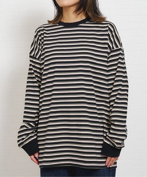 and D. petit main(アンドディープティマイン)の「【親子リンク】【DAD】アソートボーダーワイドロンT(Tシャツ/カットソー・レディース・ブラック/グリーン・F)」の2枚目の写真