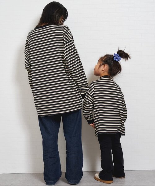 and D. petit main(アンドディープティマイン)の「【親子リンク】【DAD】アソートボーダーワイドロンT(Tシャツ/カットソー・レディース・ブラック/グリーン・F)」の5枚目の写真