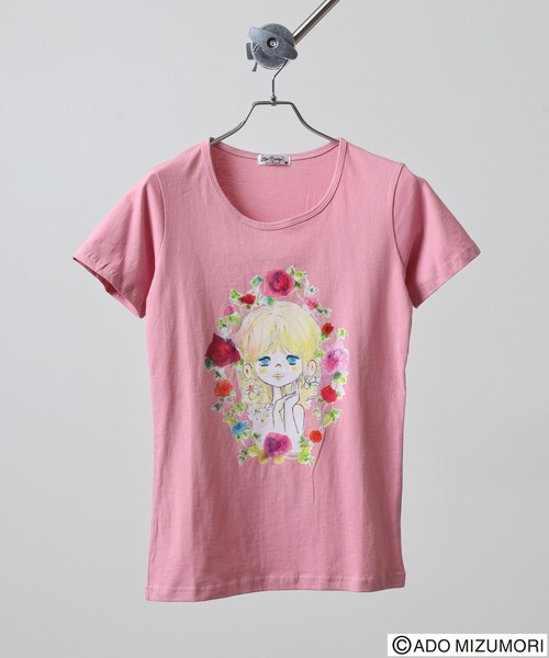 FUNALIVE(ファンアライブ)の「水森亜土 プリント半袖Tシャツ(Tシャツ/カットソー・レディース・クリーム/ローズ/ネイビー/ホワイト系/ホワイト・L/M/LL)」の5枚目の写真