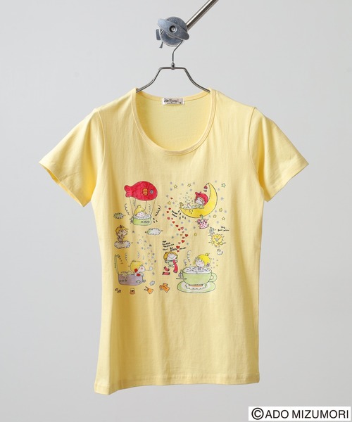 FUNALIVE(ファンアライブ)の「水森亜土 プリント半袖Tシャツ(Tシャツ/カットソー・レディース・クリーム/ローズ/ネイビー/ホワイト系/ホワイト・L/M/LL)」の4枚目の写真