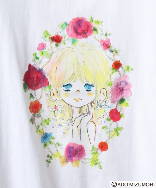 FUNALIVE(ファンアライブ)の「水森亜土 プリント半袖Tシャツ(Tシャツ/カットソー・レディース・クリーム/ローズ/ネイビー/ホワイト系/ホワイト・L/M/LL)」の17枚目の写真