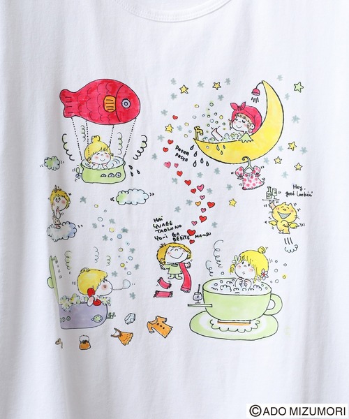 FUNALIVE(ファンアライブ)の「水森亜土 プリント半袖Tシャツ(Tシャツ/カットソー・レディース・クリーム/ローズ/ネイビー/ホワイト系/ホワイト・L/M/LL)」の13枚目の写真