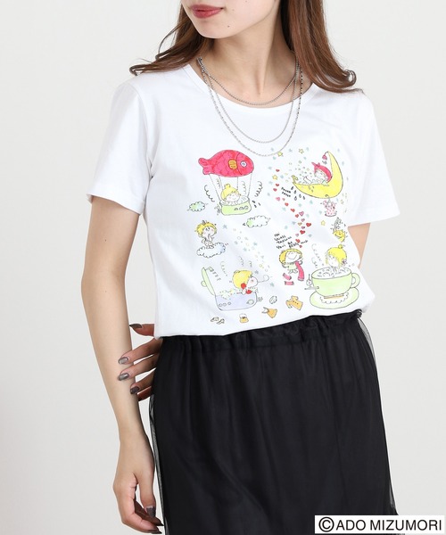 FUNALIVE(ファンアライブ)の「水森亜土 プリント半袖Tシャツ(Tシャツ/カットソー・レディース・クリーム/ローズ/ネイビー/ホワイト系/ホワイト・L/M/LL)」の10枚目の写真