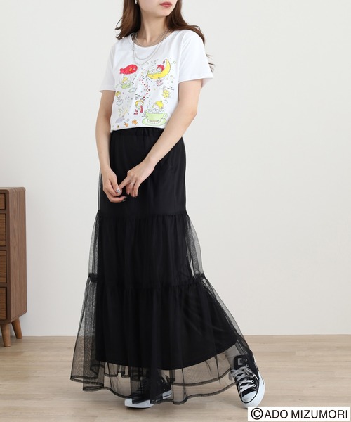 FUNALIVE(ファンアライブ)の「水森亜土 プリント半袖Tシャツ(Tシャツ/カットソー・レディース・クリーム/ローズ/ネイビー/ホワイト系/ホワイト・L/M/LL)」の6枚目の写真