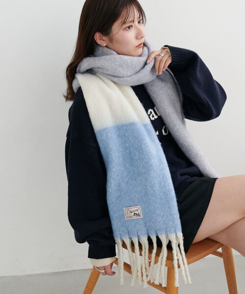 DISCOAT（ディスコート）の「太フリンジストール（マフラー・レディース・アイボリー/グレー/ブラウン/モカ/ブルー/ネイビー/レッド・FREE）」の6枚目の写真