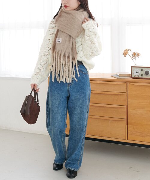 DISCOAT（ディスコート）の「太フリンジストール（マフラー・レディース・アイボリー/グレー/ブラウン/モカ/ブルー/ネイビー/レッド・FREE）」の11枚目の写真