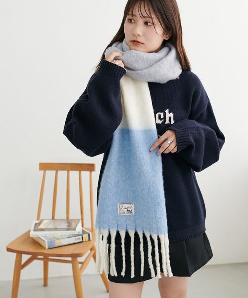 DISCOAT（ディスコート）の「太フリンジストール（マフラー・レディース・アイボリー/グレー/ブラウン/モカ/ブルー/ネイビー/レッド・FREE）」の15枚目の写真