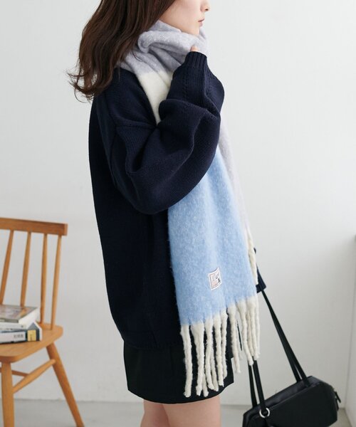 DISCOAT（ディスコート）の「太フリンジストール（マフラー・レディース・アイボリー/グレー/ブラウン/モカ/ブルー/ネイビー/レッド・FREE）」の17枚目の写真