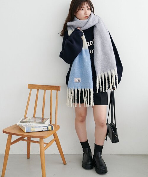 DISCOAT（ディスコート）の「太フリンジストール（マフラー・レディース・アイボリー/グレー/ブラウン/モカ/ブルー/ネイビー/レッド・FREE）」の19枚目の写真