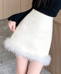 裾ファーフェイクレザーミニスカート
