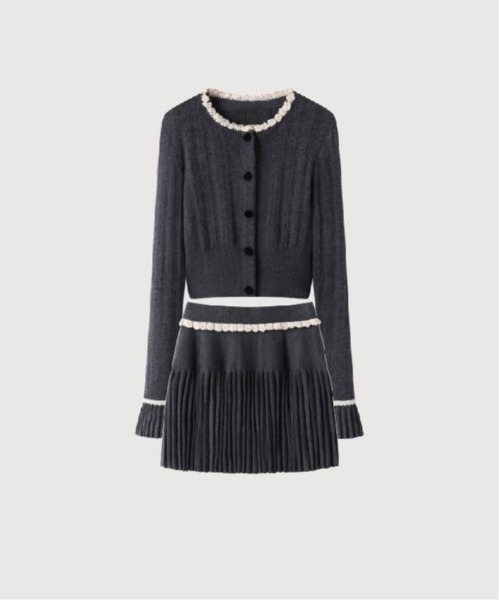LA POMME petit(ラポミ・プチ)の「Romantic Frill Pearl Deco 3 Items Set Up(セットアップ・レディース・グレー・LARGE/MEDIUM/SMALL)」の1枚目の写真